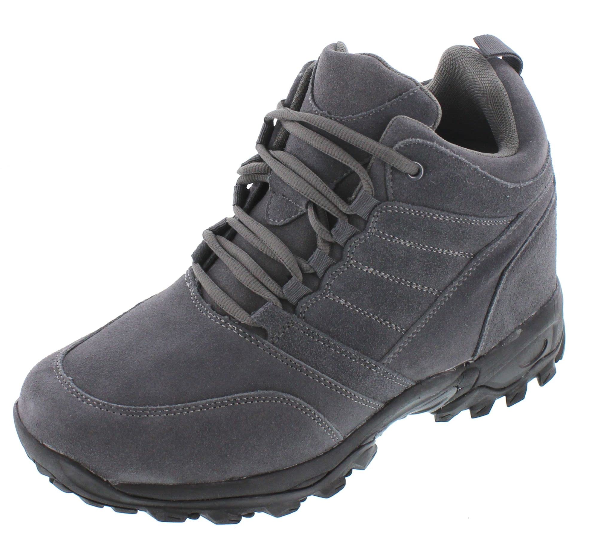 CALTO Men's Invisible Height Increasing Elevator Shoes - Grey Suede Lace-up Hiking Boots - 4 Inches Taller - H0032 - Size 7 D(M) US