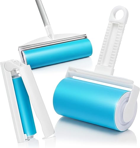 Schticky juego de rodillo para eliminar pelusas de 3 piezas, de lujo, reutilizable, con palo de acero inoxidable extensible