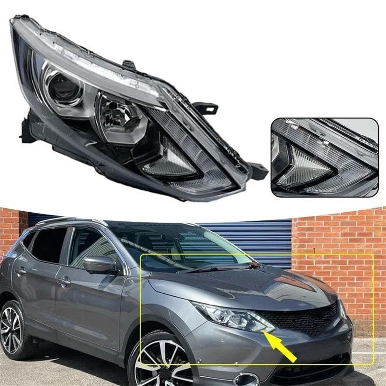 Gruppo ottico anteriore con fendinebbia e luci diurne (DRL) Compatibile Nissan Per Qashqai J11 2014-2016 Fari auto