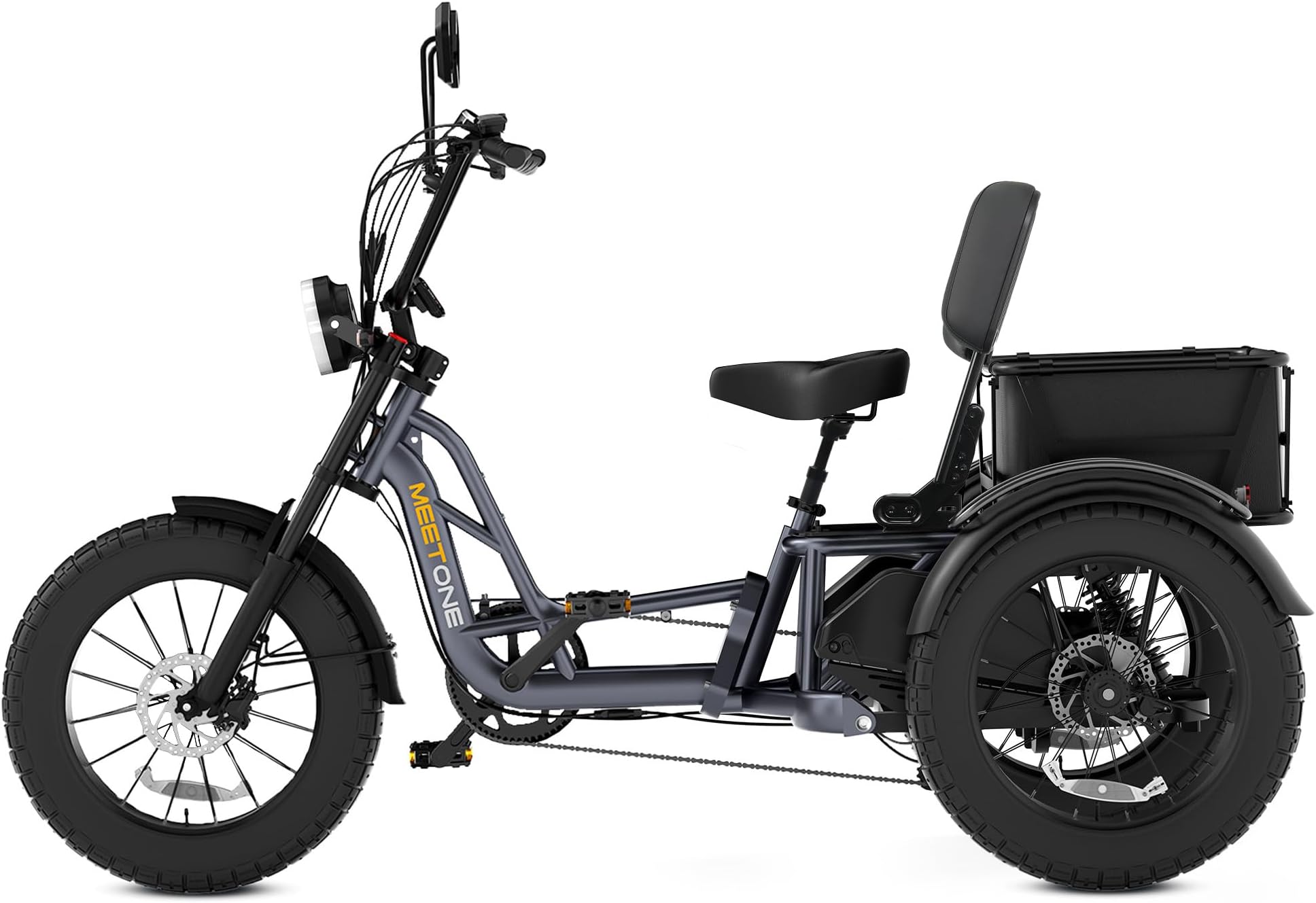 Tour Lite 1200W Rear Drive Electric Tricycle for Adults, 48V 20AH Fat Tire Electric Trike, 25MPH 110Miles, Full Suspension Etrike, Torque Sensor, Reverse & Parking, 550lbs Load (with Upgraded Parts)