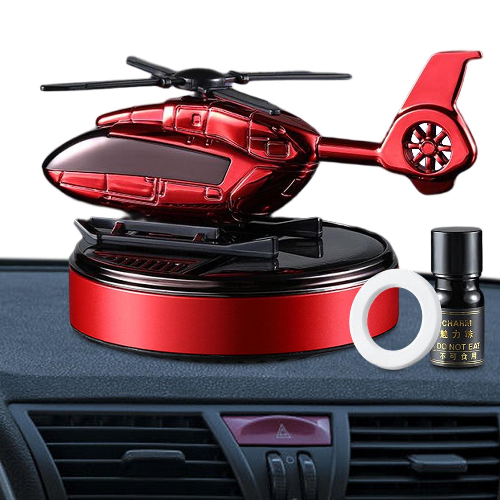 Bavokon Red Solar Car Air Freshener | Solar Energy Rotating Helicopter Aroma Diffuser - Car Smell Air Freshener, Car Aromatherapy With Aroma Diffuser For Car Home,