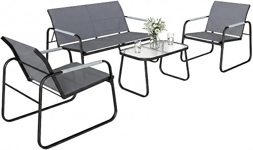 Salon de Jardin 4 Pièces Accoudoirs Corde Tressée Gris Outsunny