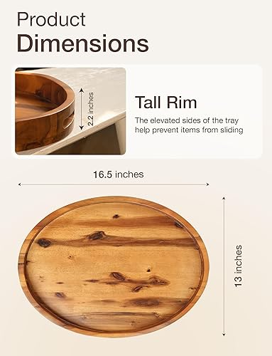 Miniatura 2 de Bandeja ovalada de madera de acacia para servir con manos  Mesa otomana de 16.5 x 13 pulgadas  Bandeja redonda para servir  Bandeja otomana para