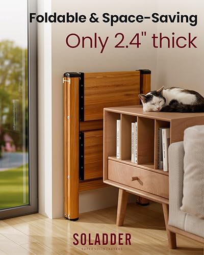 Vista 39 de Escalera de 4 escalones, taburete plegable con pedal antideslizante ancho y resistente, escalera de escalera de aluminio ligero y portátil, Dorado