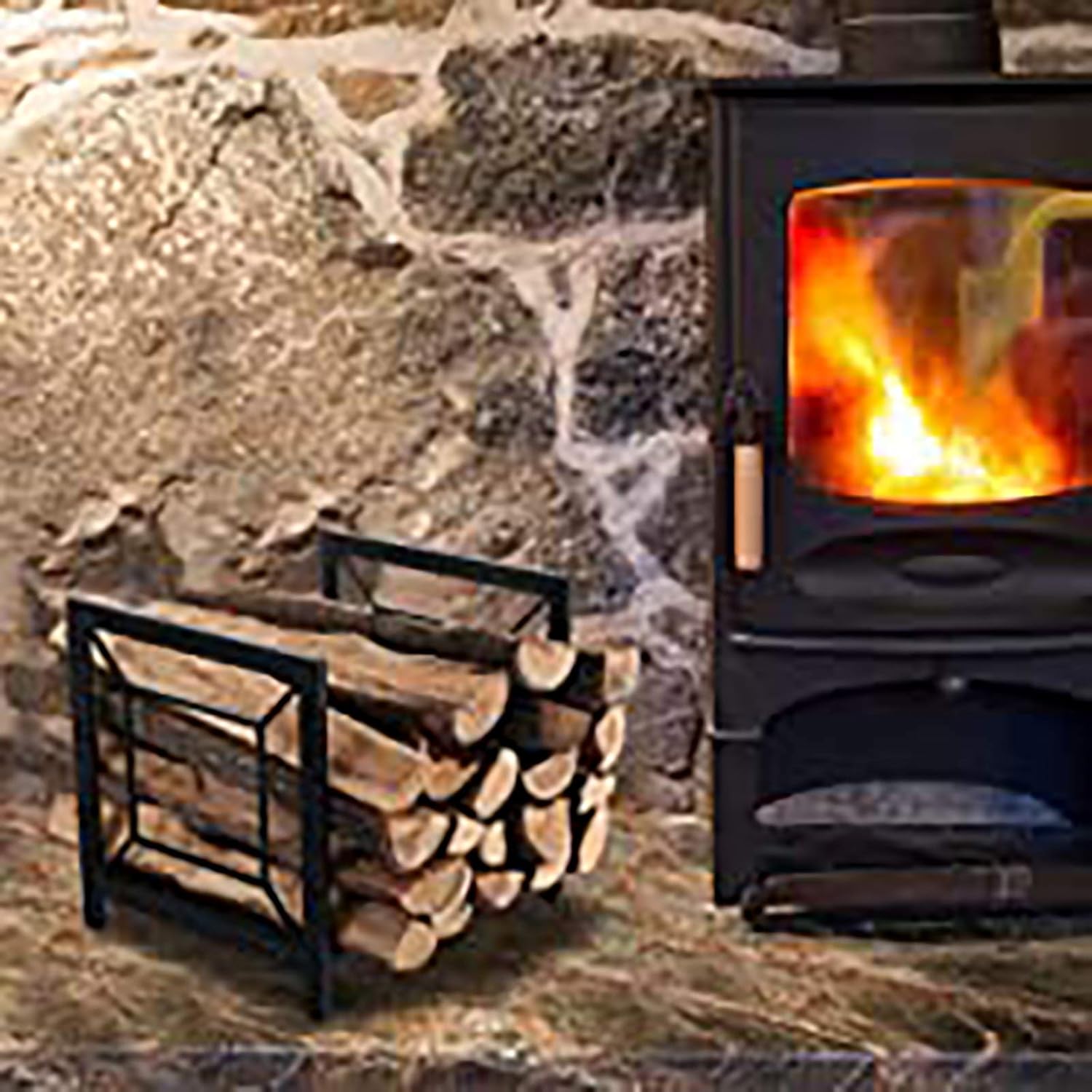 Firewood Rack Small 16inch Inside/Outdoor/Fire Pit Firewood Rack Holder, Fireplace Log Holder Carrier, Portable Metal Kindling Logs Storage Stand,