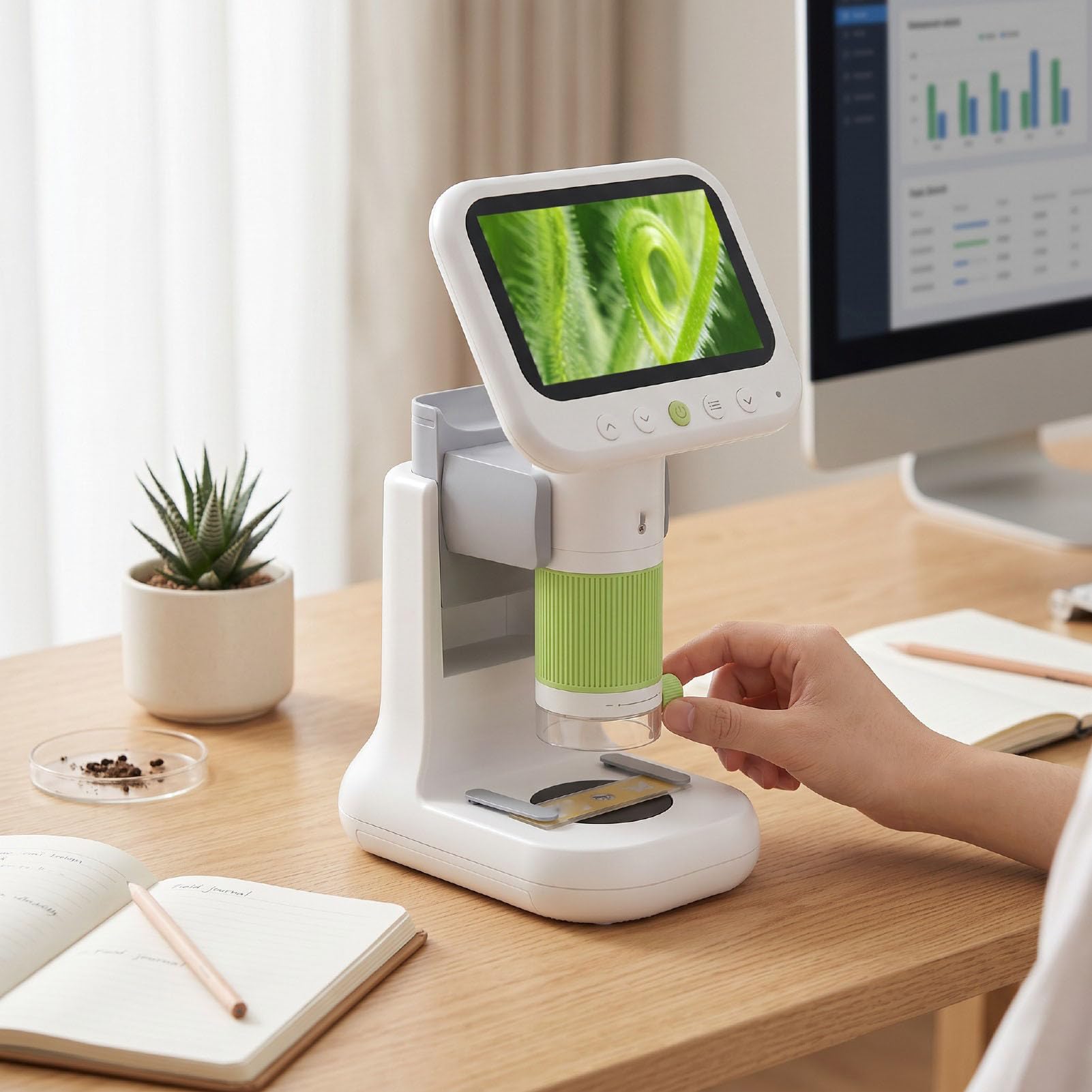 Microscopio Digital para Niños, Zoom 50X - 500X con Pantalla 4.3" 1080P, Soporte Portátil Modos Duales, Luces LED, Almacenamiento de 8 GB, Juguetes Científicos para Estudiantes y