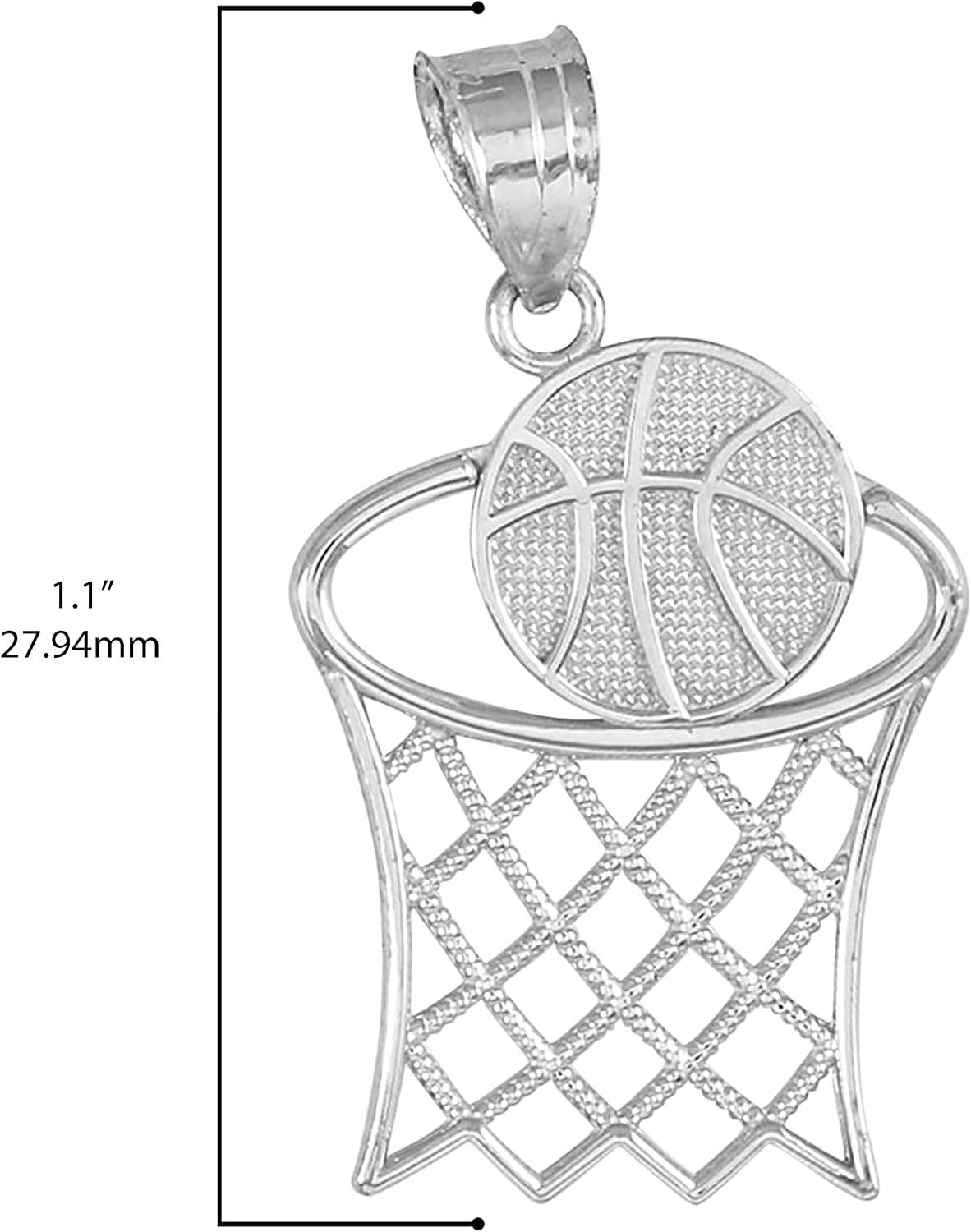 .925 Sterling Silver Basketball Hoop Sports Charm Pendant Necklace with Rolo Chain and Pendant only