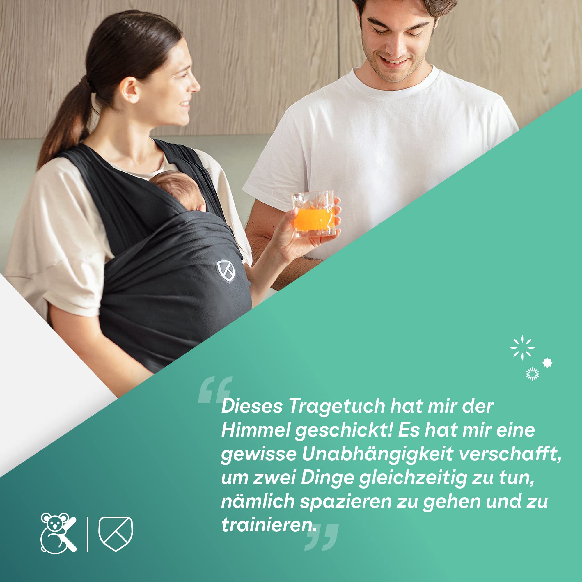 Koala Babycare Babytragetuch - Einfach anzuziehen - Elastisches Tragetuch bis zu 15 kg - Verstellbar und Unisex