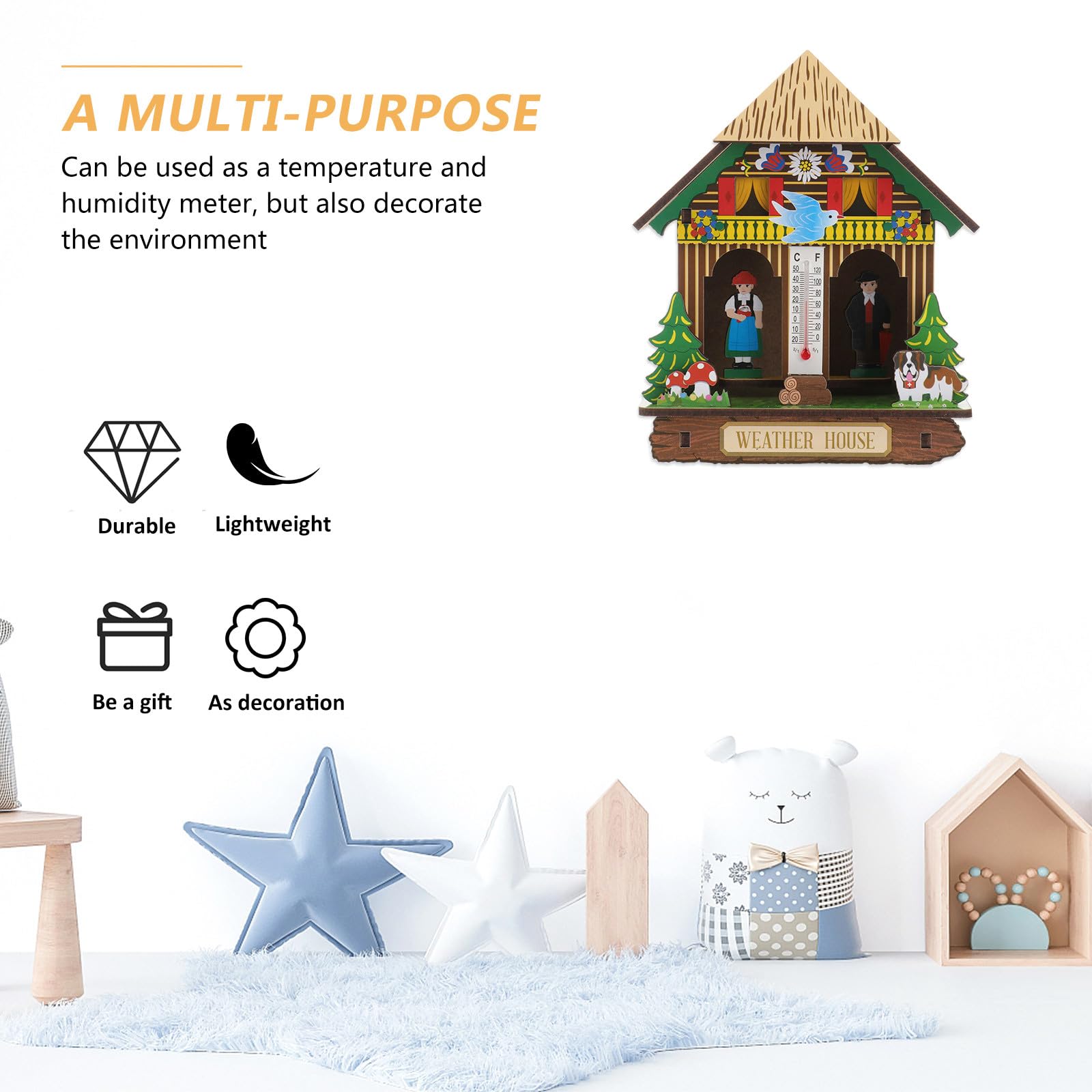 Angoily Termometro da Muro Misurazione Temperatura e Umidità Beige in Plastica Design Semplice ed Ecologico Colore Casuale per Casa e Giardino