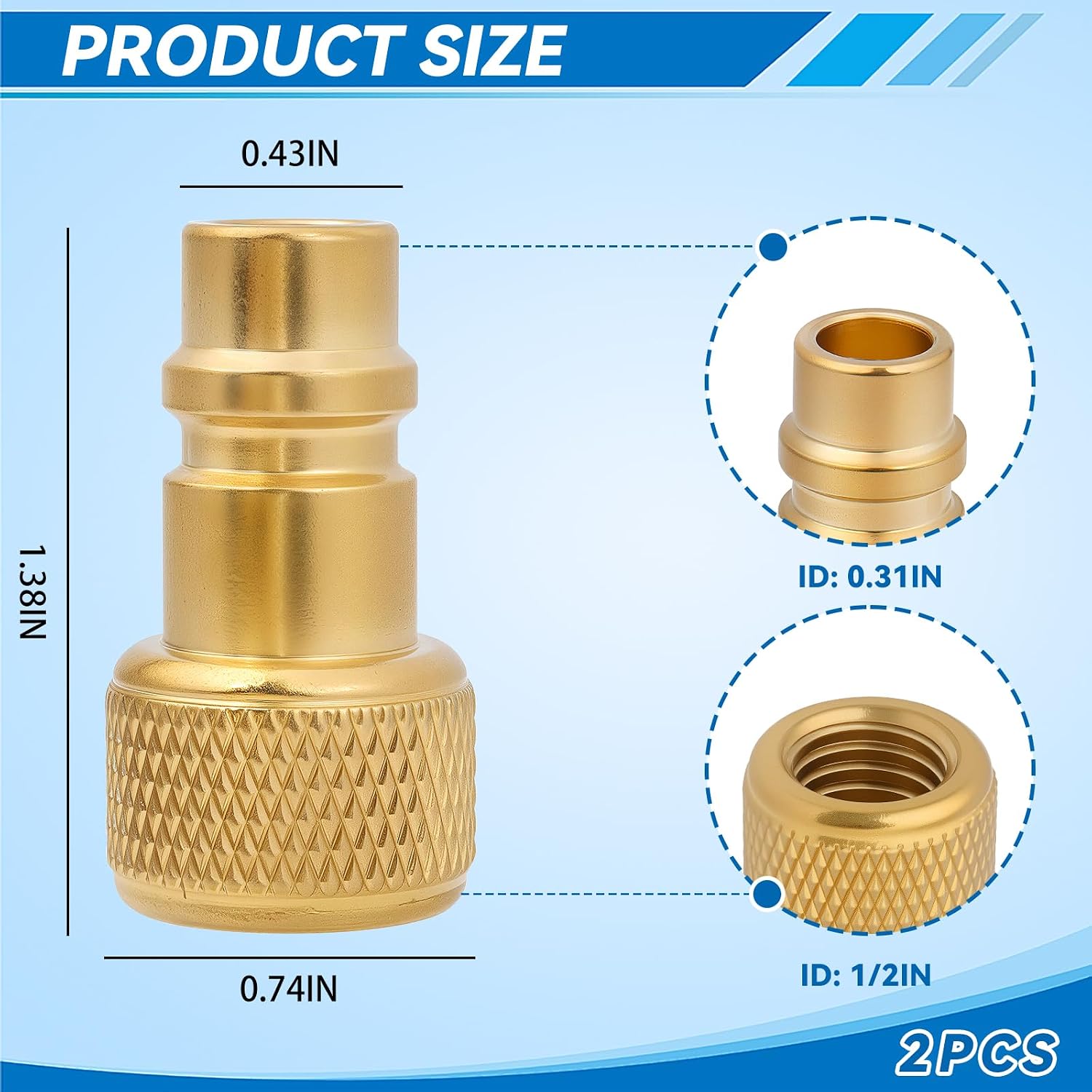 16301 Low Side Tank Adapter, for Refrigerant Hose, A/C Recharging Kit, HVAC, 1/2" ACME Female to R-134A Male Adapter - 2 PCS