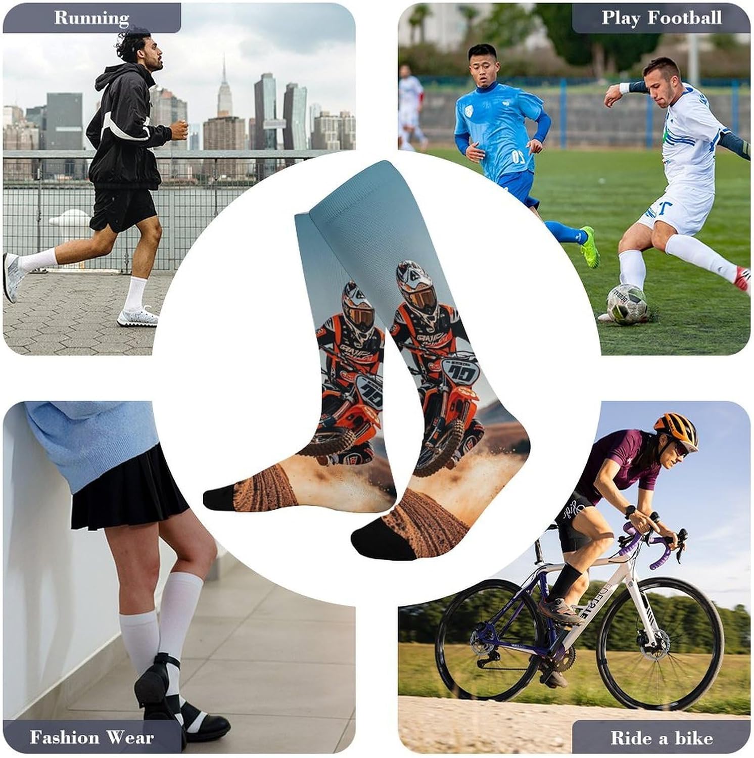 Sports Motorcycle Knee High Soccer Socks Moisture Wicking