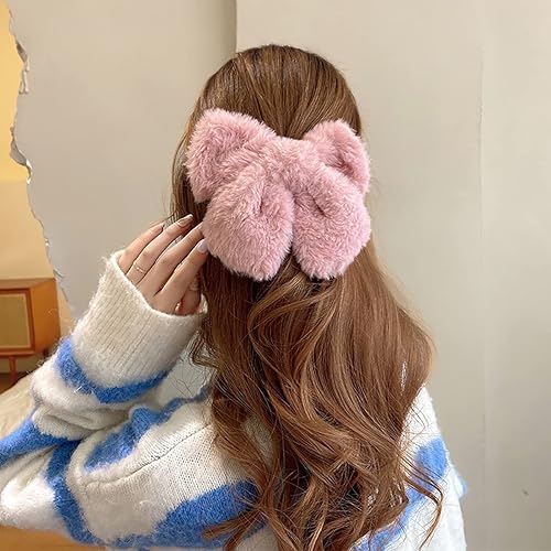 Miniatura 6 de 5 horquillas de felpa con lazo grande, accesorios para el cabello de piel, clip de resorte para mujeres y niñas