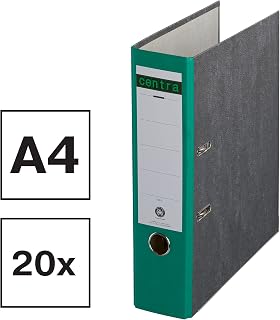 Centra Standard-Ordner, Wolkenmarmor, 20er Pack, Recycling, Blauer Engel, LGA Zertifikat, A4, 8 cm breit, bis zu 600 Blatt (80 g/m²), Kantenschutz, Griffloch, grün, 220124
