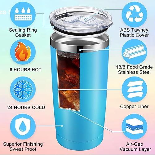 Miniatura 3 de Zhehao Paquete de 50 vasos de café de viaje aislados a granel de 20 onzas, vaso de acero inoxidable con tapa, popote recubierto de polvo, vaso