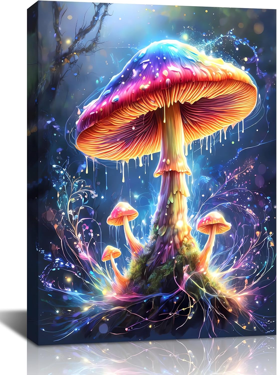 Mushroom Wall Art,Colorful Mushroom Pictures Wall Decor Graffiti Forest Canvas Prints Framed Artwork Paintings for Kitchen Bedroom Living Room Home Decoration 12"x16"