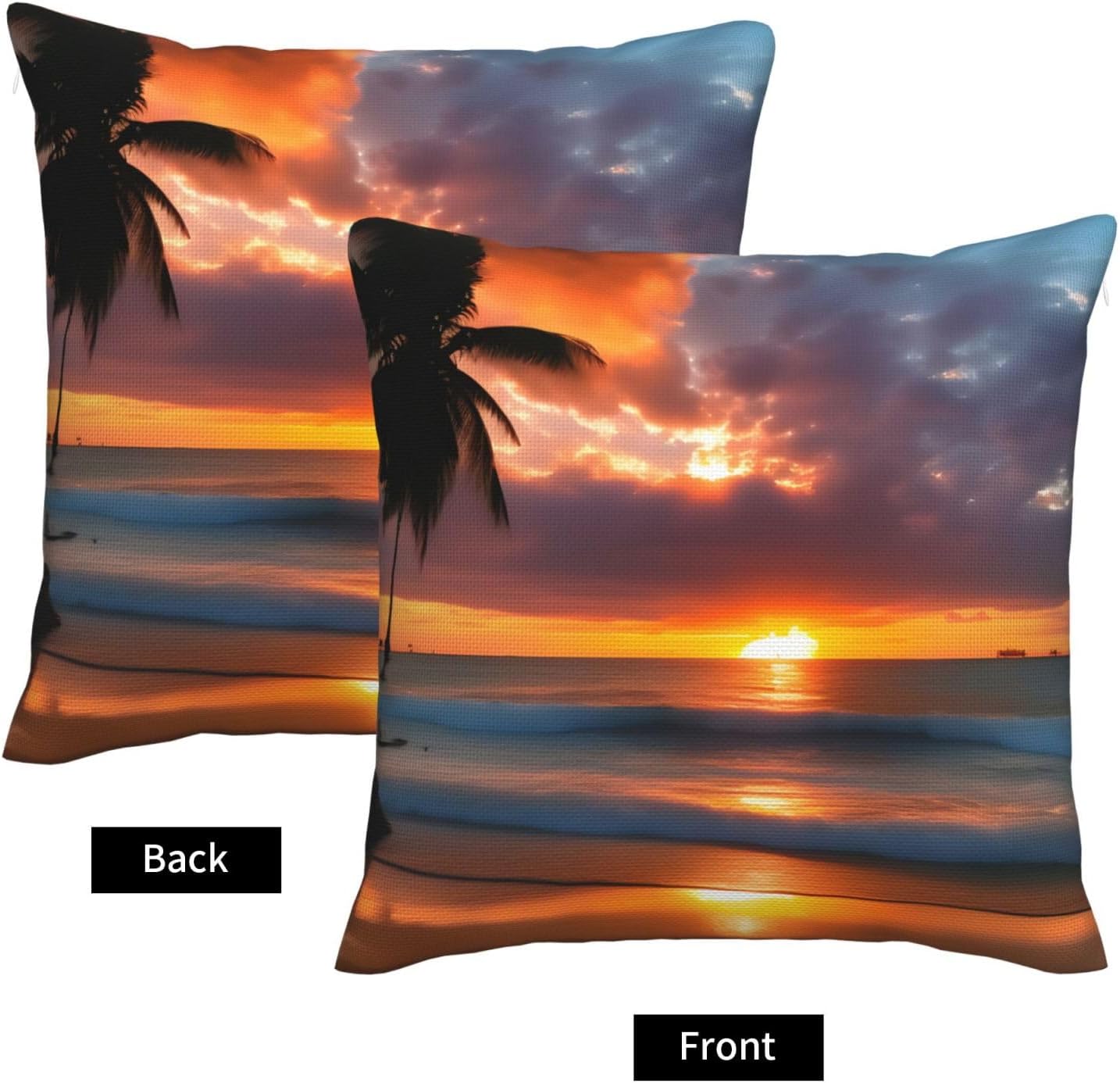 Sunset Beach Imitation Linen Pillowcase -2 Sets, Fashionable Home Decoration, Used for Sofas, Gardens, beds