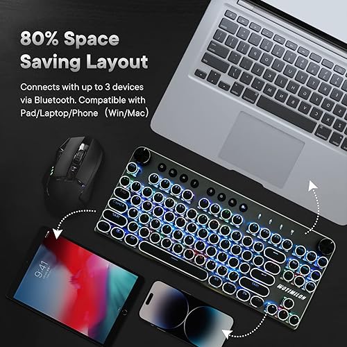 Miniatura 5 de Teclado mecánico inalámbrico para máquina de escribir TKL 24GBT50con cable WM87 Retro Vintage Gaming Teclado de máquina de escribir con teclas