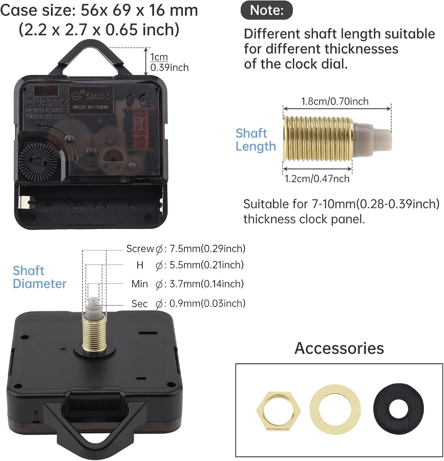 18mm Shaft Silent Quartz Clock Mechanism Kit DIY Clock Repair Replacement