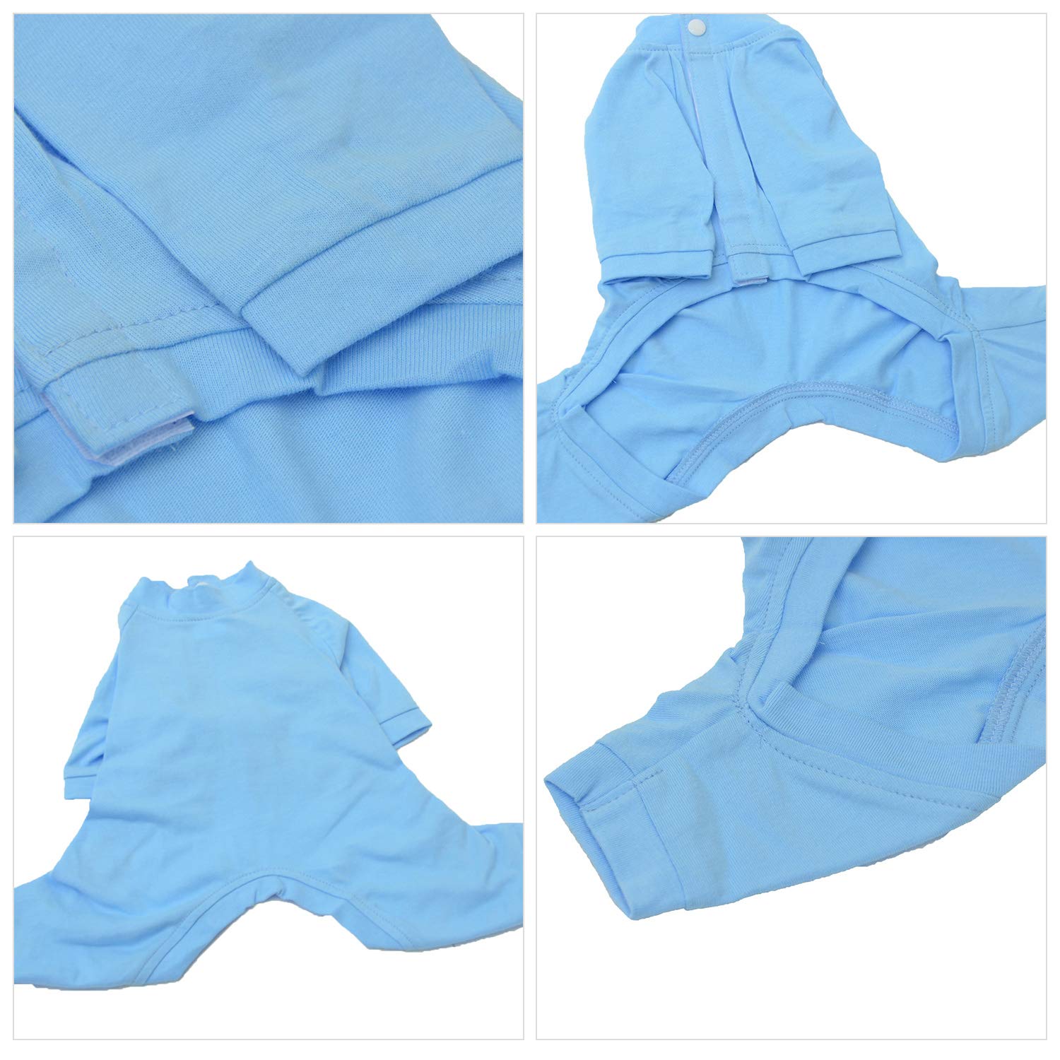 Lovelong Four Foot Dog Pajamas, Pure Cotton Dog Jumpsuit Onesies T-Shirt PJS Puppy Costume for Medium to Small Dogs Light Blue - Image 3
