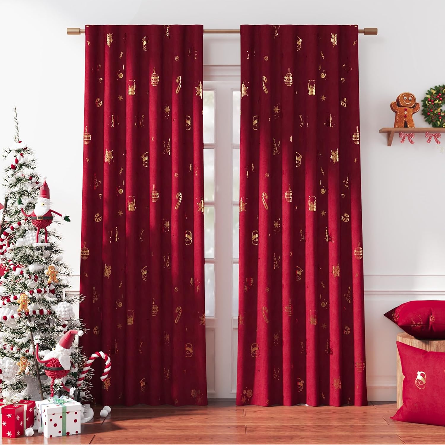 jinchan Christmas Curtains for Living Room, Candy Crutch Snowflake Velvet Curtains