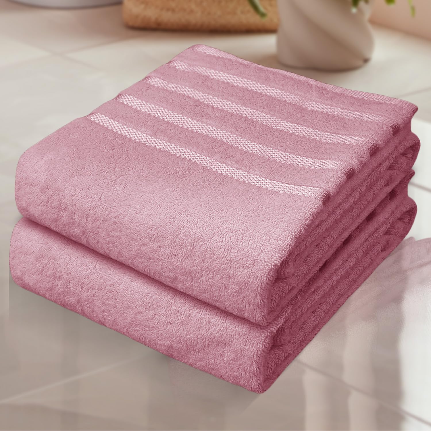 ZZZMRH Luxury 2 Pack Jumbo Bath Sheets 90x180cm, Egyptian Cotton Large Bath Towels – Quick Dry Highly Absorbent Towel Set, Super Soft Hotel Quality Extra Large Bath Sheet (Pink)