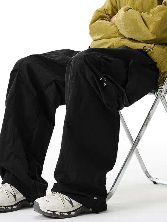Men's Baggy Wide Leg Cargo Pants for Hiking Work Travel, Parachute Pants Elastic Waist Quick Dry with Pockets