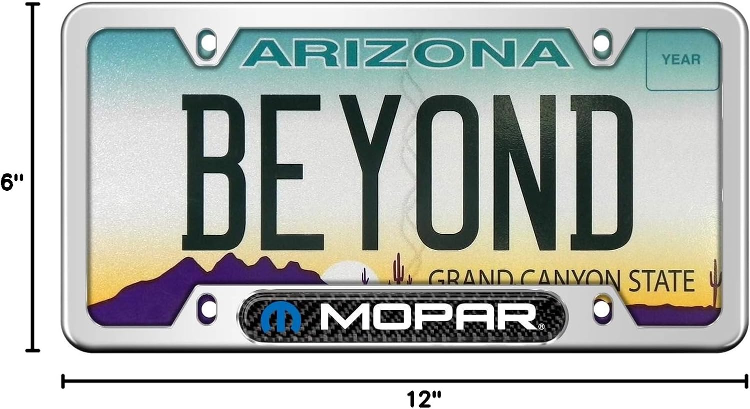 iPick Image for - Mopar Real Carbon Fiber Nameplate Chrome Stainless Steel License Plate Frame