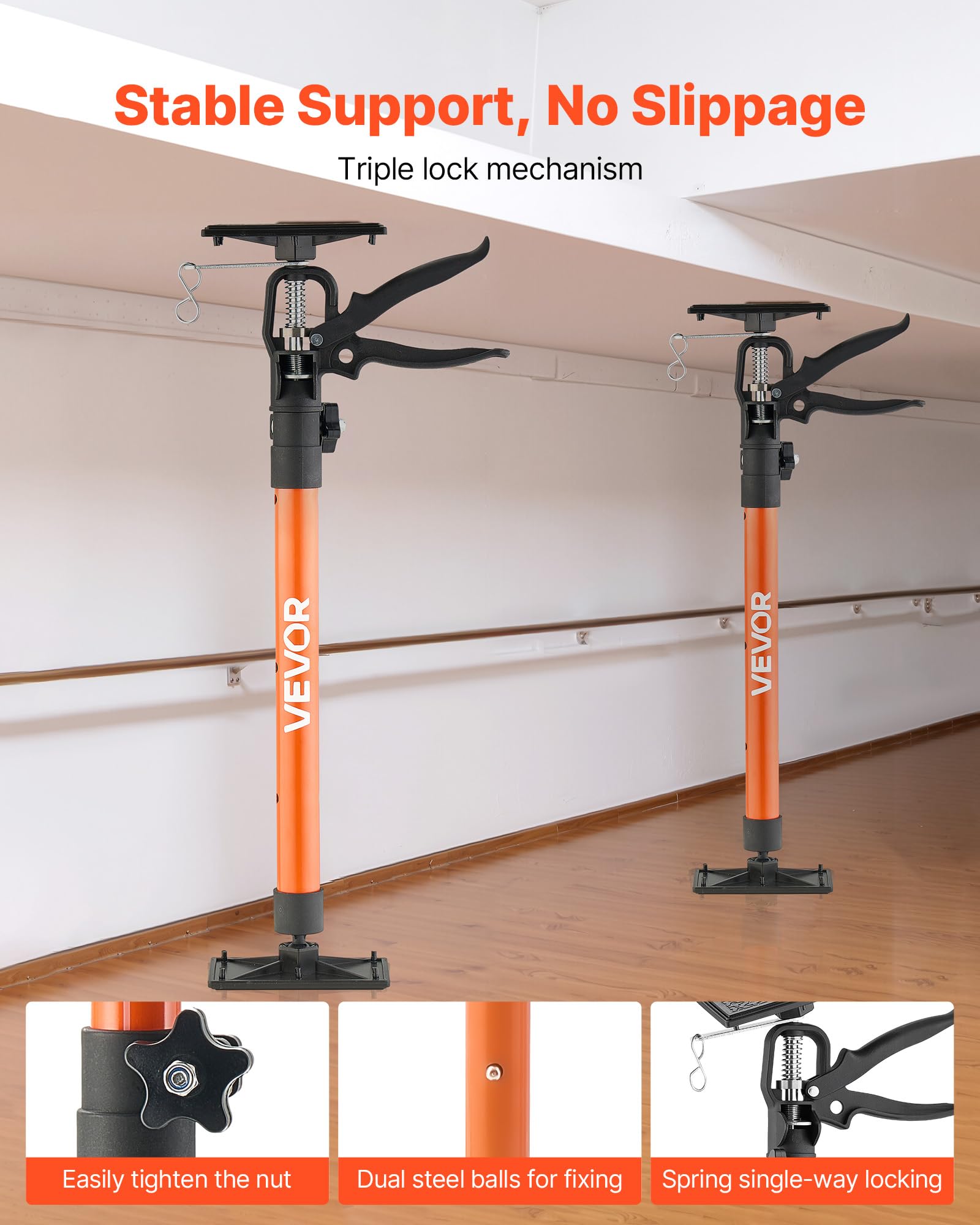 VEVOR Asta di Supporto, Confezione da 2, Telescopica Rapida in Acciaio da 53-115 cm, Sistema Regolabile a 3 Mani, Capacità Fino a 70 kg, per Martinetto per Armadietti, Barre di Carico