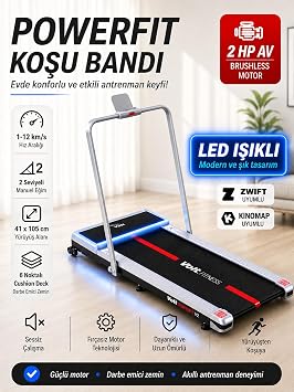 Voit Powerfit 12 km/h Katlanabilir Koşu Bandı | Bluetooth, Brushless Motor, Işıklı LED, Manuel Eğimli
