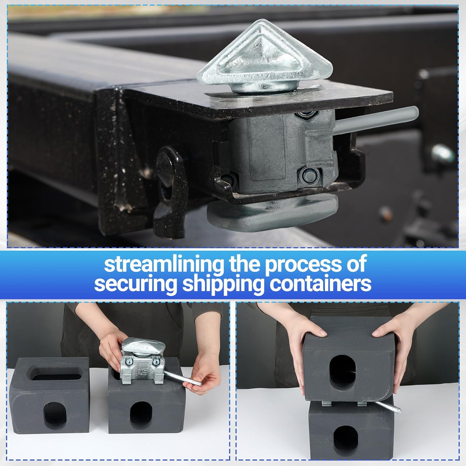 Gisafai 4 Pcs Sea Rail Shipping Container Connection Fastening Intermediate Twist Standard Shipping Container Lock Manual Twist Lock Left Right Hand Locking Casting Steel, No Lever Required