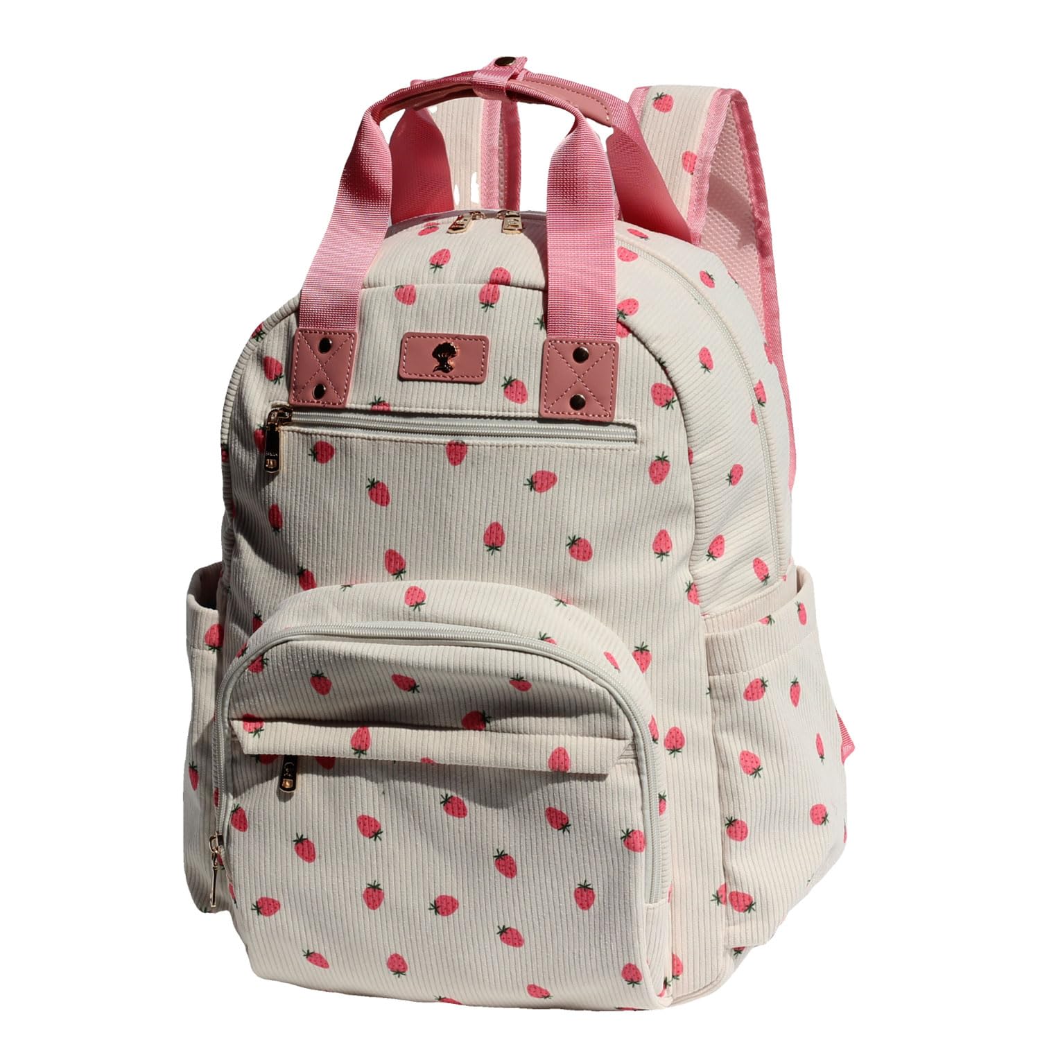 ESVAN Diaper Bag Backpack, Large Capacity Multifunction Baby Essentials Fashion Travel Pack Linen Canvas office Laptop Bag (Corduroy Pink Strawberry)