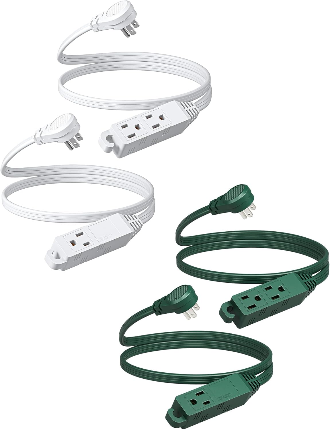 DEWENWILS 3 Outlet Extension Cord with Flat Plug, 3FT 16/3 Awg Grounded Power Cable for Indoor Use, SPT-3 Cord, ETL Listed, 2 Pack