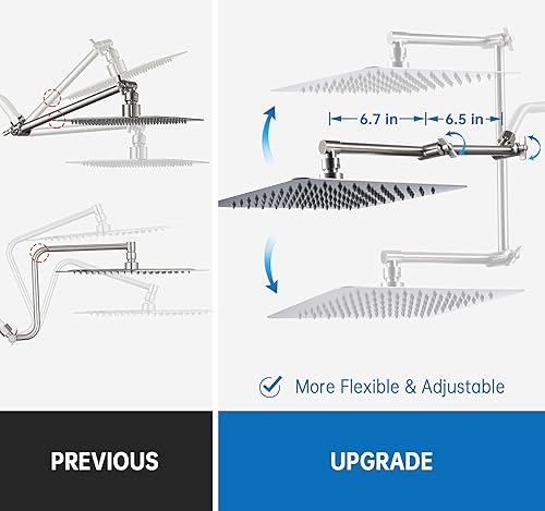 Vista 31 de G-Promise Brazo de extensión de cabezal de ducha de 16 pulgadas, extensor ajustable de altura y ángulo de latón macizo, lluvia ascendente o inferior