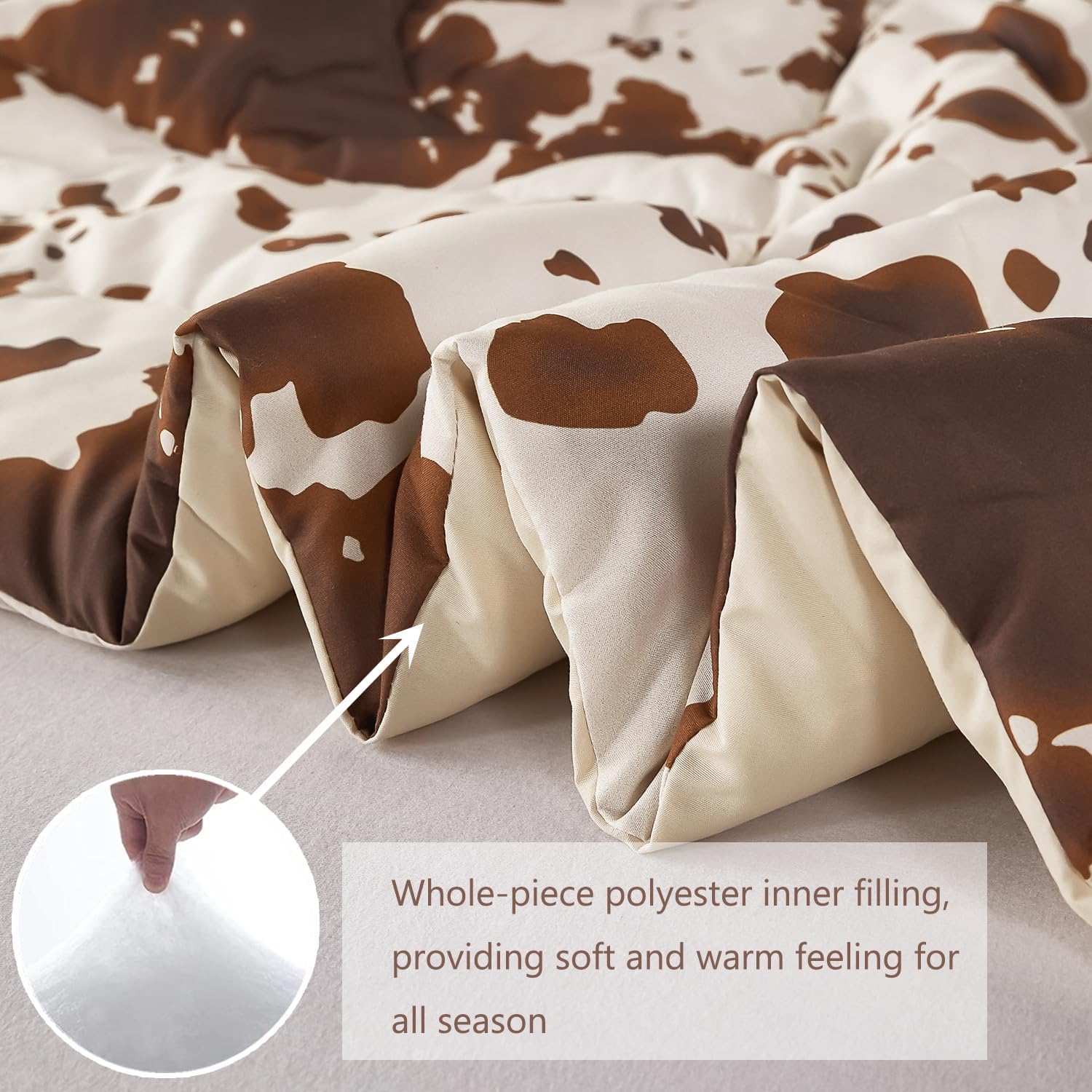 PERFEMET Cow Print King Size Comforter Set Brown and Beige Western Bedding Set Cartoon Animal Pattern Farmhouse Bed Set for Teens Boys Girls Men Women (Beige,King) - Image 3
