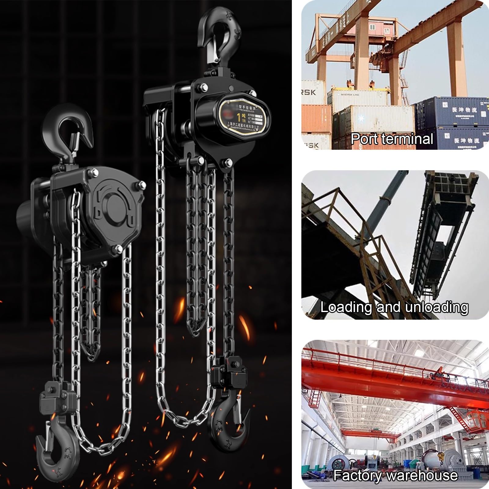 Paranco a Catena Manuale, Attrezzatura di Sollevamento, con Freno a Doppio Dente D'arresto, per Fabbriche, Banchine, Magazzini EeRiparazioni Auto(2T/300cm)
