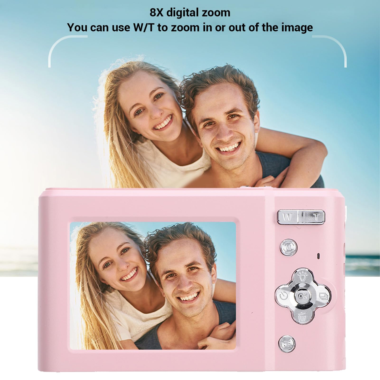 2.7K Digital Camera, 8X Zoom Video Camera Camcorder Autofocus with 2.4 Inch IPS Screen, 48MP Portable Travel Camera Support 128GB for Selfie Vlogging (Roseate)