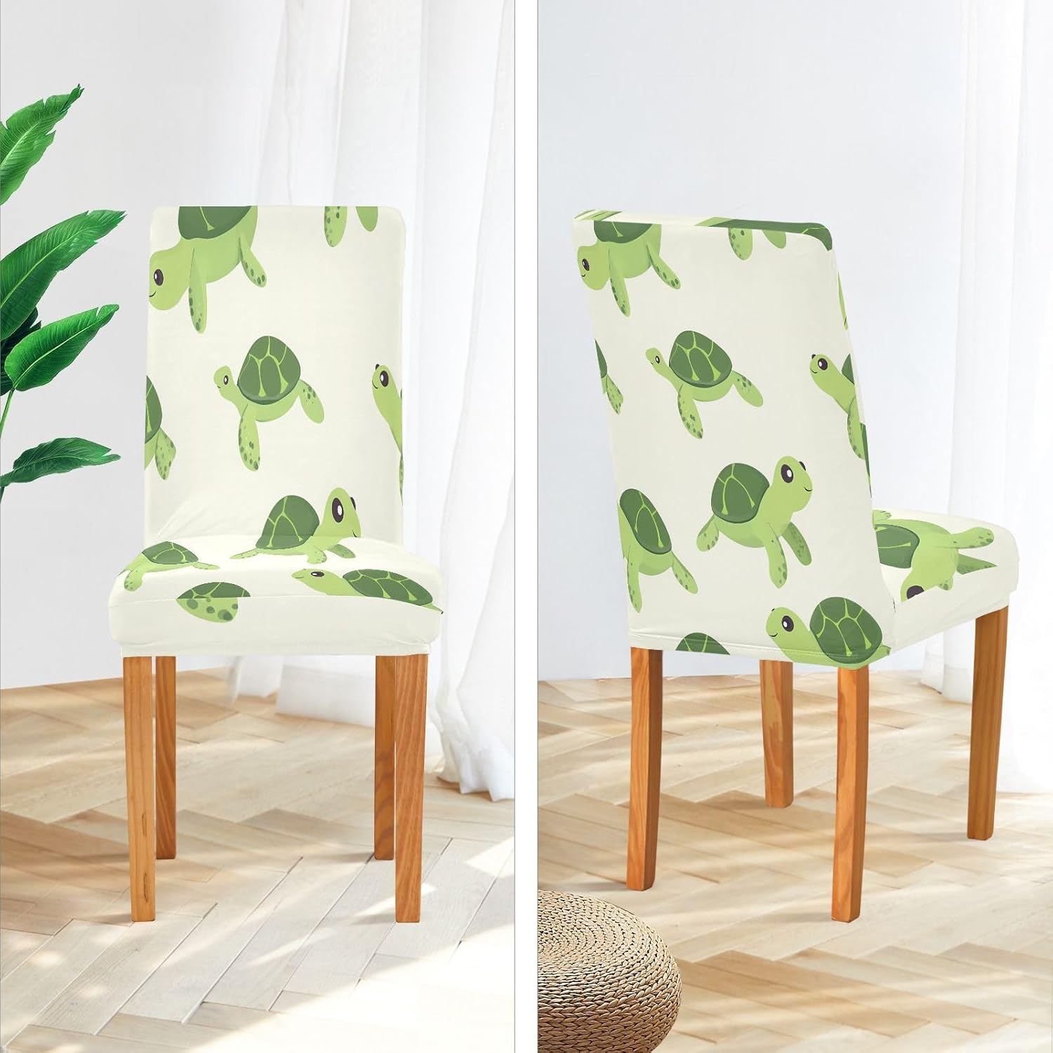 ALAZA Chair Covers for Dining Room, Cartoon Turtle Pattern Stretch Chair Cover Sets Chair Protector Removable Washable for Ktichen Restaurant Hotel