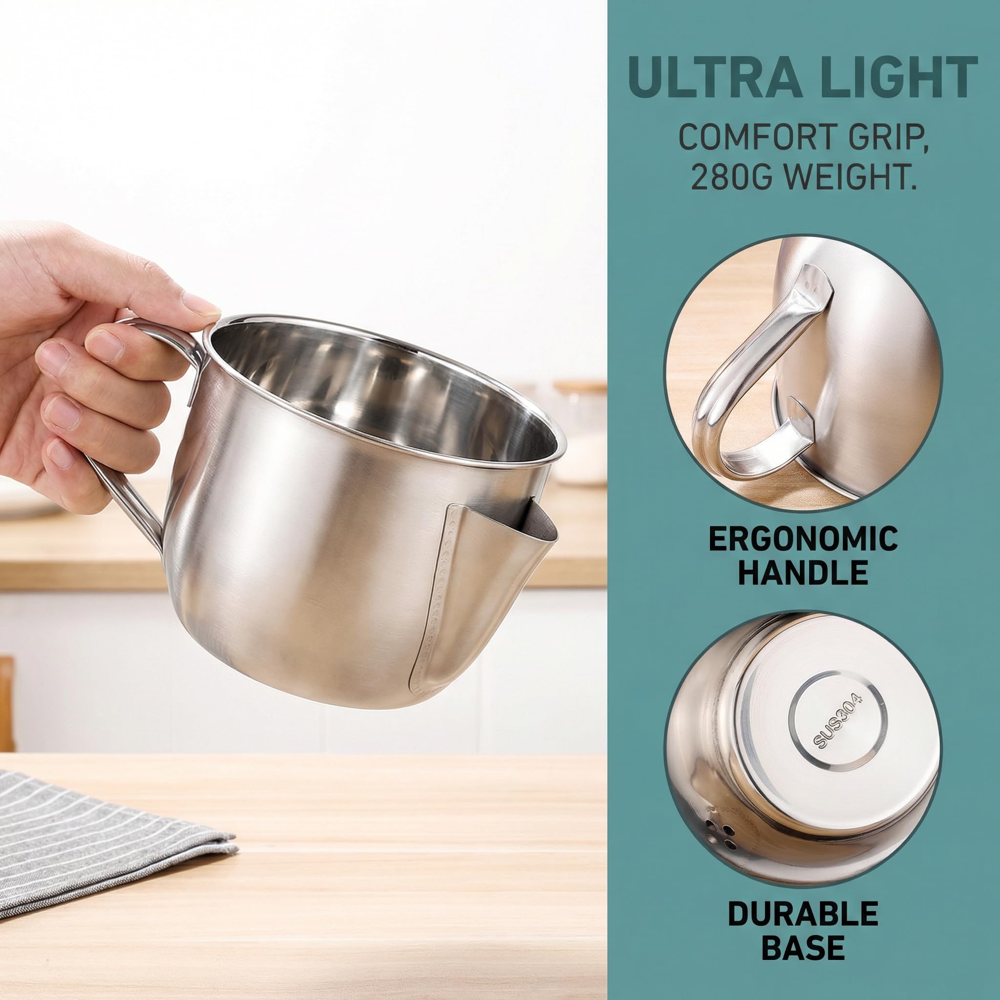 Caraffa separatrice grasso in acciaio inox 304, 1000 ml, separatore grasso con coperchio e pennello, separatore grasso da cucina, può essere utilizzato per fornelli a induzione, cucina, filtro