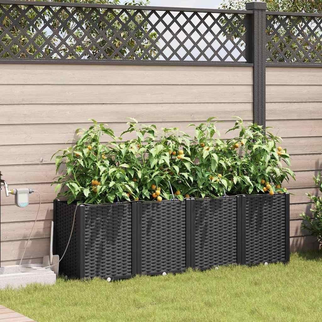 vidaXL Garden Black Steel Planter Box in a garden setting with plants