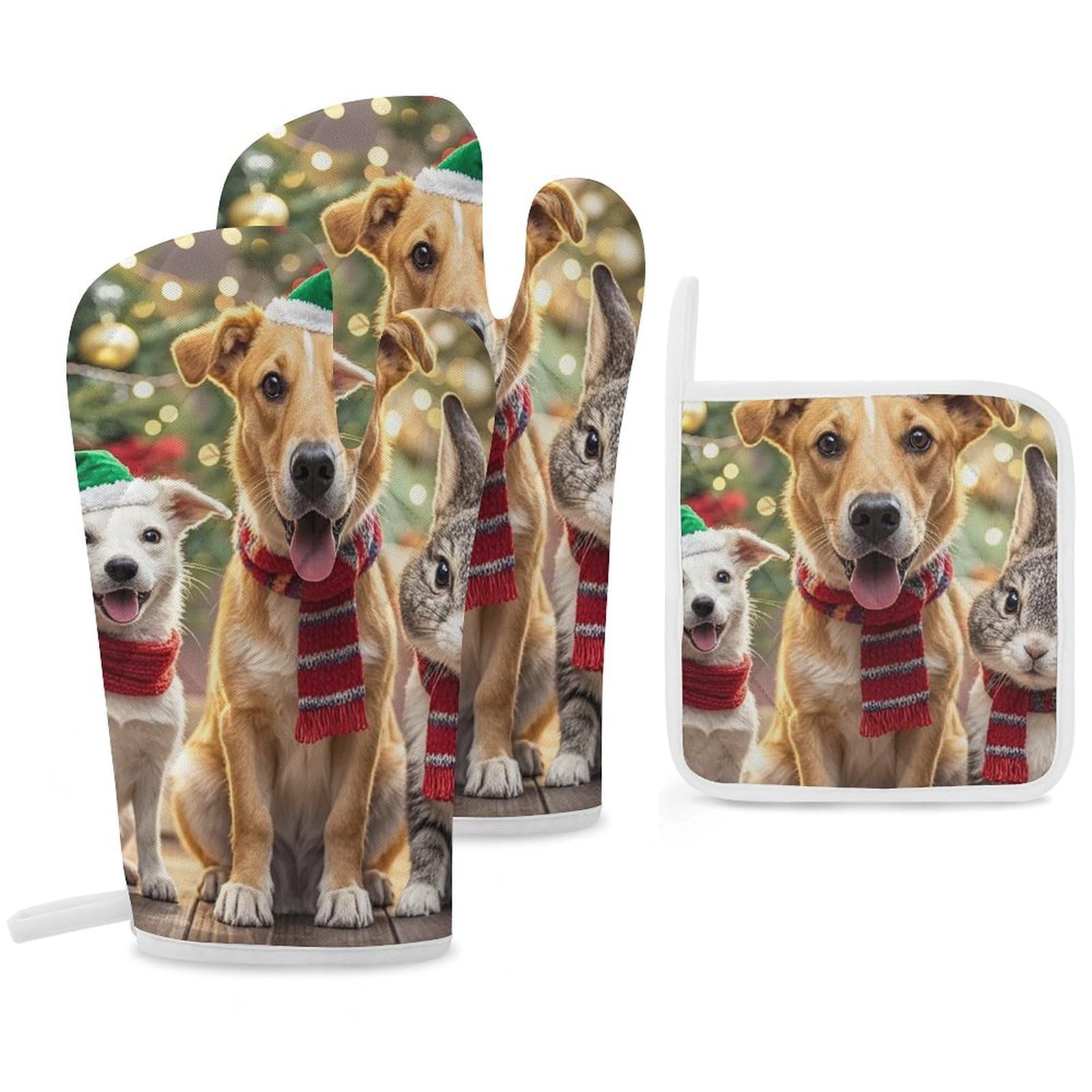 Gants de cuisine et maniques de Noël imprimé animal pour cuisson au four