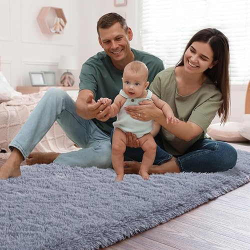 Miniatura 7 de ST. BRIDGE - Alfombra larga gris para dormitorio de 2 x 4 pies, alfombra mullida y peluda para sala de estar y guardería, alfombra de mesita de