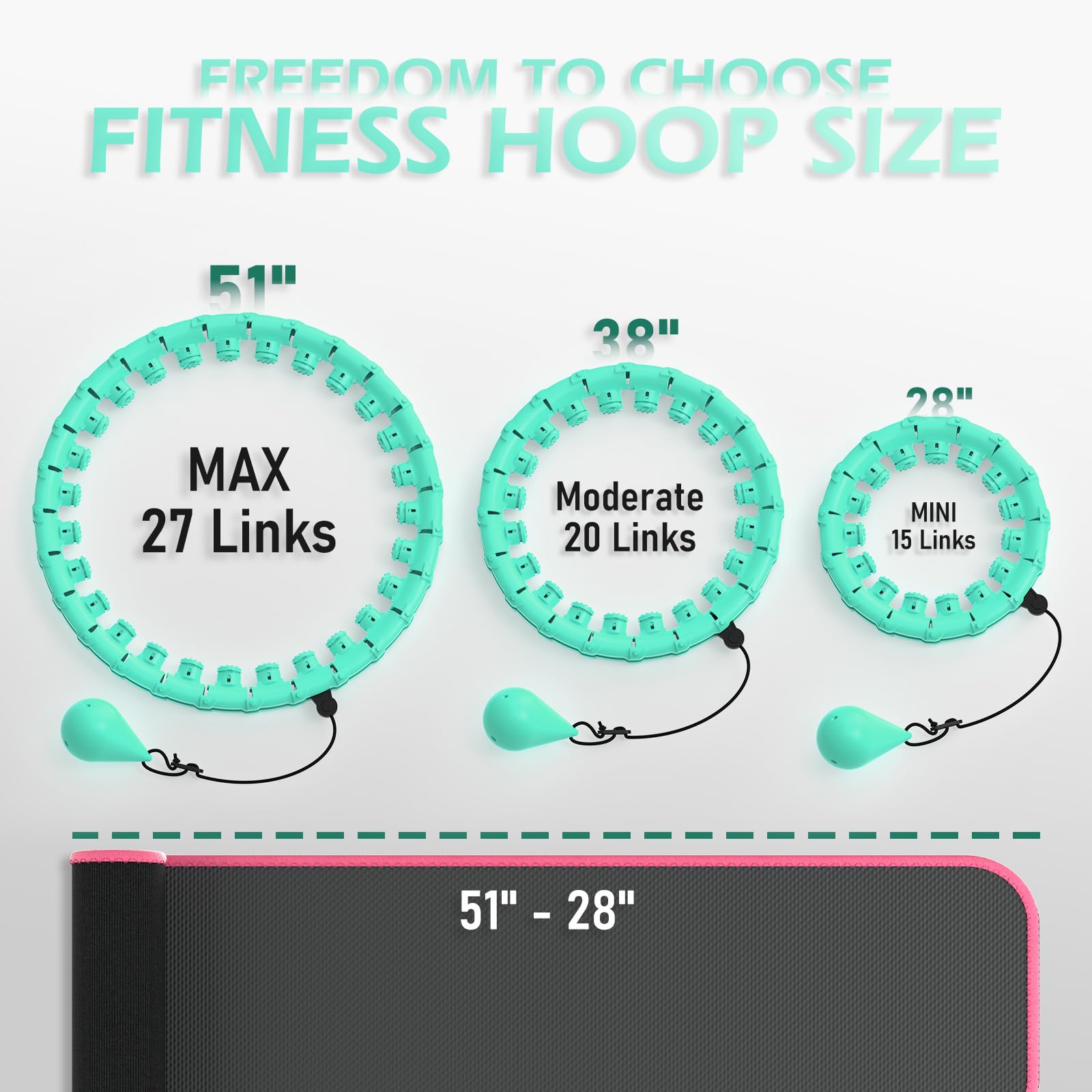 JLoibao Cercle de cerceau lesté pour perte de poids pour adultes, cerceau de fitness Infinity grande taille 130 cm avec ceinture de sudation, comprend 27 liens amovibles et un entraîneur de taille