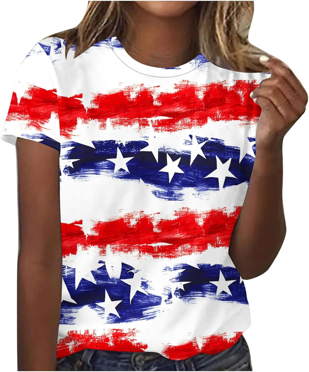 Independence Day Women's Crew Neck Short Sleeve Casual Comfort Lightweight Quick Dry Fashion Blouse Tops