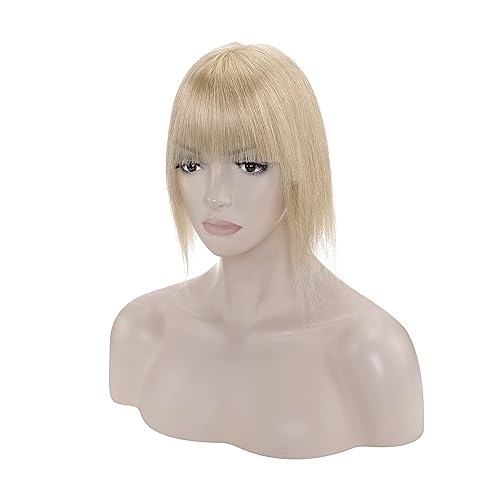 Miniatura 2 de Hairro Toppers de cabello humano con flequillo de 14 pulgadas, 1.55oz, color rubio natural