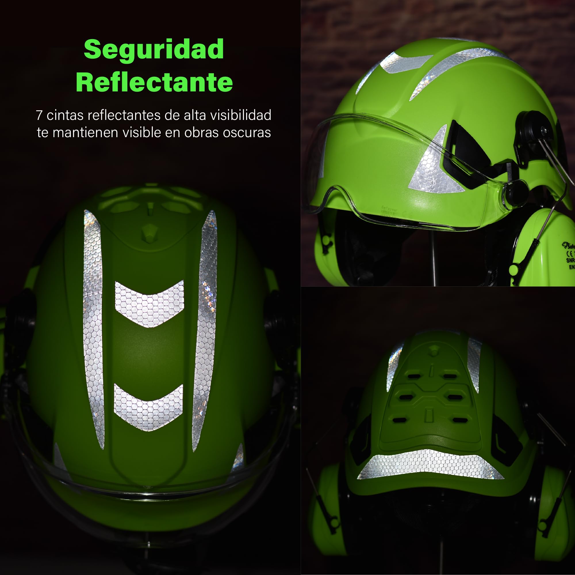 Safeyear Casco de Obra Homologado EN397 para Construcción, Casco de Seguridad con Orejeras Antiruido SNR 25dB y Visera Facial para Motosierra y Desbrozadora, Casco de Trabajo ABS con Gafas de Regalo