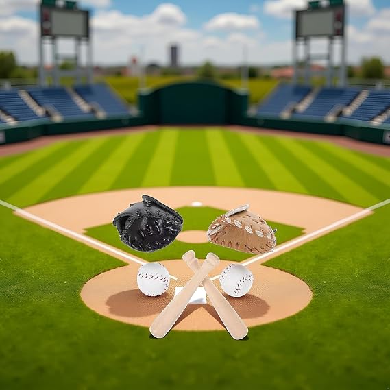 1/12 Scale Miniature Baseball Set (Bat, Glove and Ball),Black Cake Toppers and Dollhouse Accessories,Mini Sports Decor for Desktop Display, DIY Crafts and Collectible Figurines