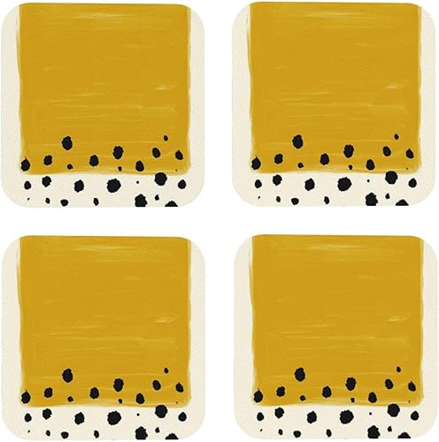 Miniatura 2 de Juego de 4 manteles individuales con estampado amarillo mostaza y negro, de cuero, resistentes a las manchas, para comedor, cocina, antideslizantes,
