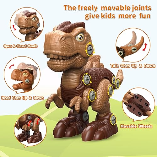 Miniatura 2 de WESPREX 4 juguetes de dinosaurio desmontables y 6 autos de dinosaurio para niños juego de juguetes de dinosaurio de construcción STEM con taladro