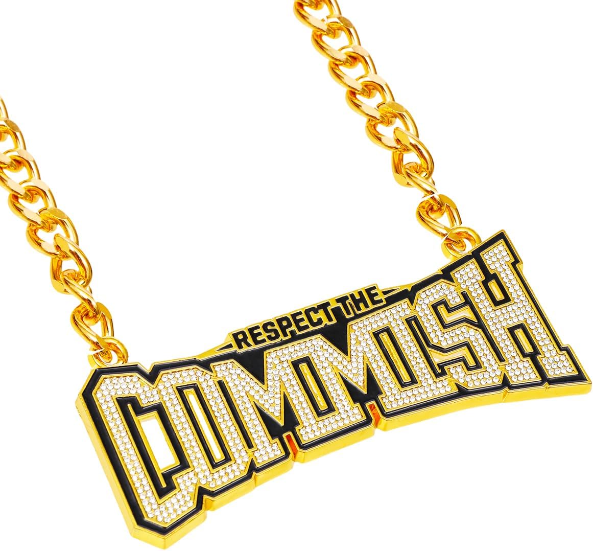 Respect the Commish Necklace Fantasy Football Chain for Commissioner With Many Shines Stones