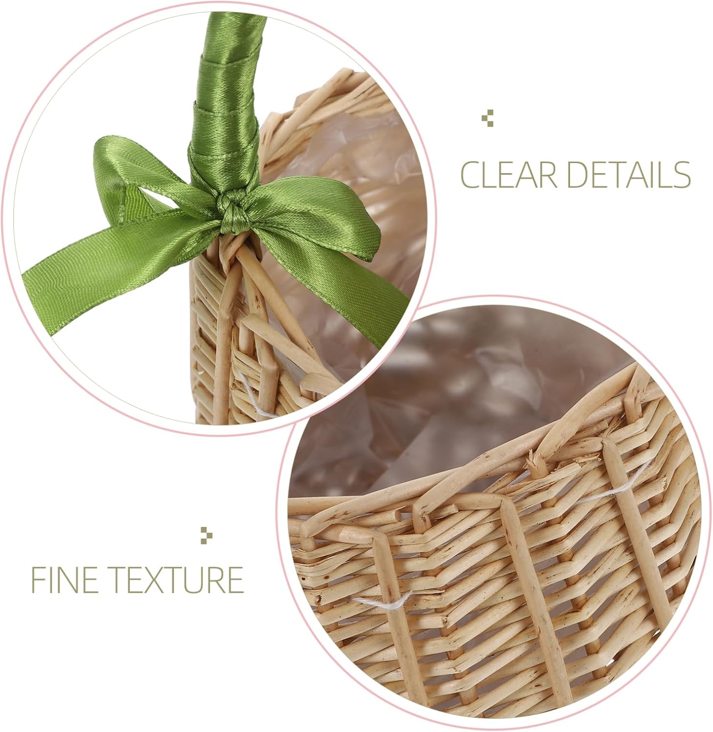 Healifty Wedding Flower Girl Basket Handwoven Rattan with Pearl Handle and Ribbon Bow 8.46X9.06X7.48 Inch Lace Flower Girl Basket for Wedding Ceremony Party Decor